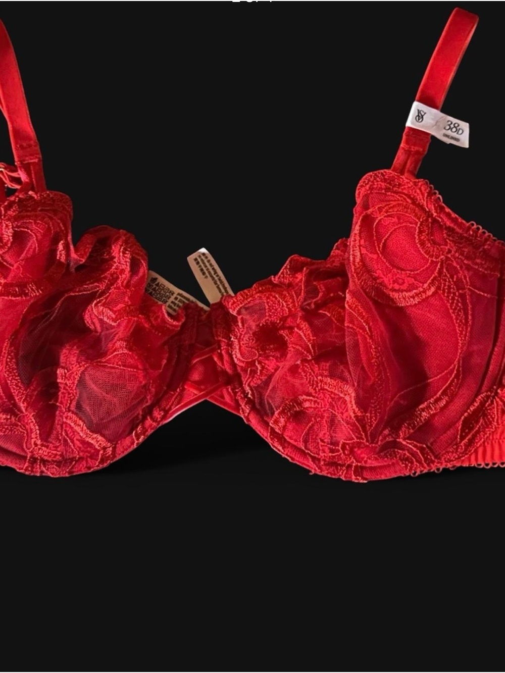 Victoria's Secret Red Lace Underwire Bra with Floral Embroidery